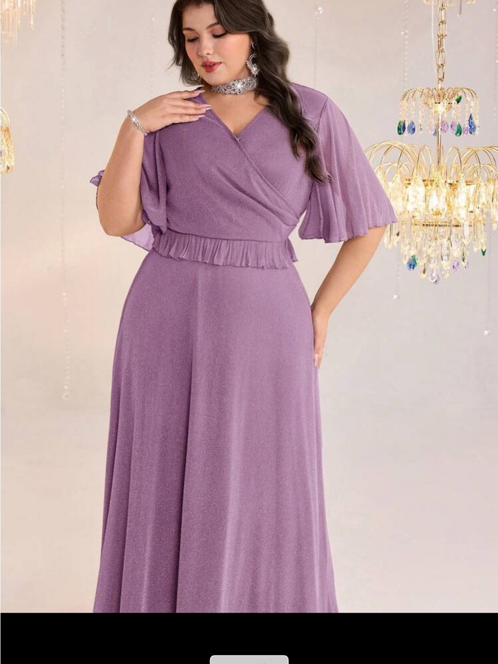 SHEIN Lavender Wrap-Style Maxi Dress with Flutter Sleeves